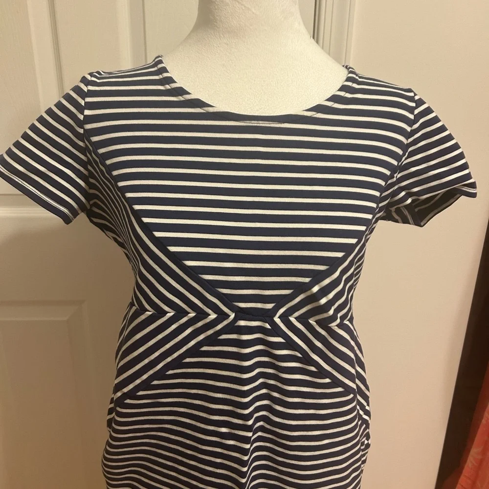 Jessica Simpson Maternity Navy Striped Zipper‎ Dress Medium nautical office